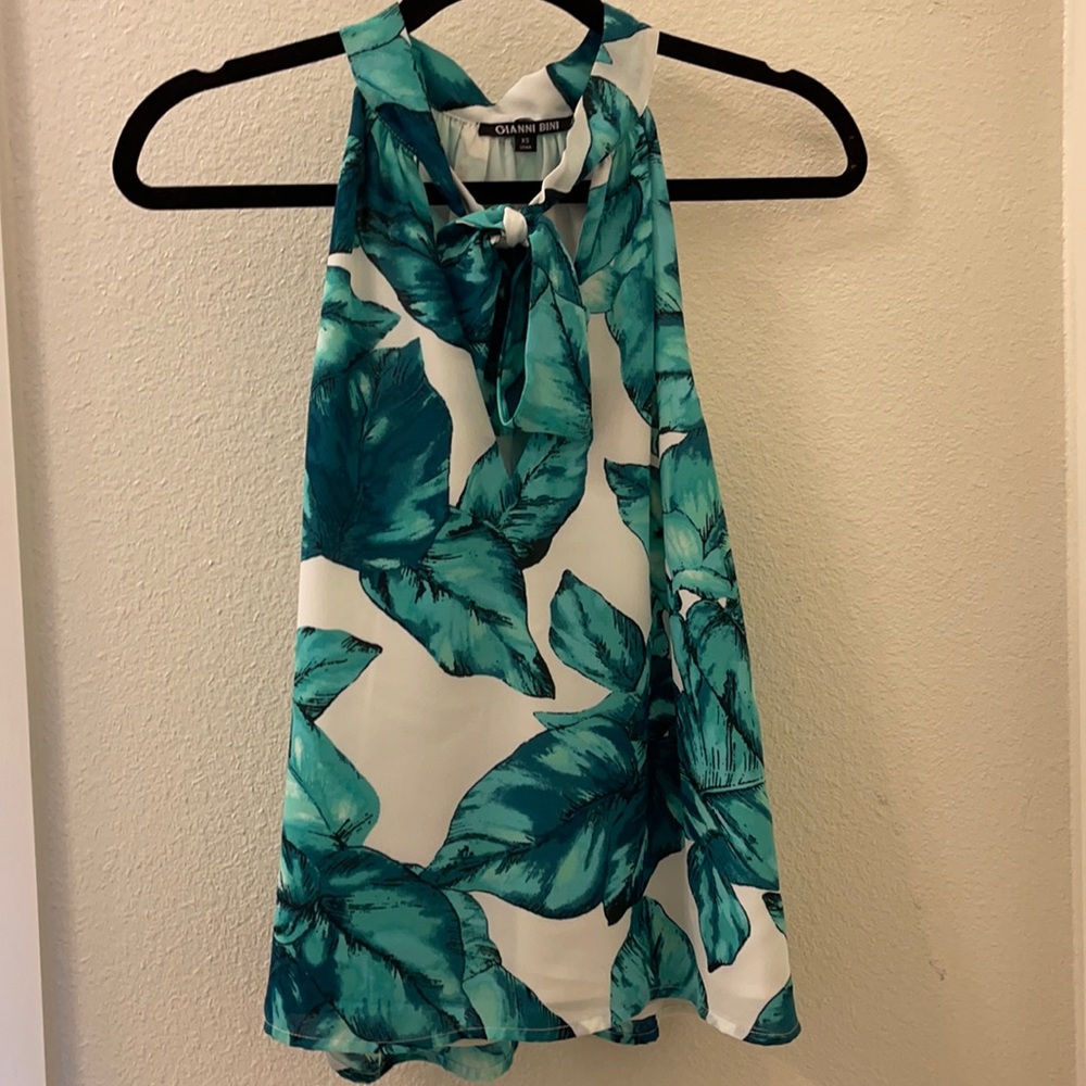 Gianni Bini Palm Print Neck-Tie Top